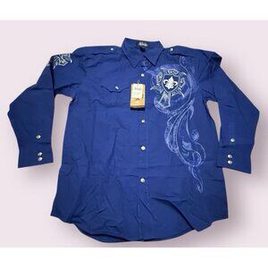 Vintage Ablanche Shirt Mens XL Blue Embroidered Long Sleeve Y2K Skate Affliction